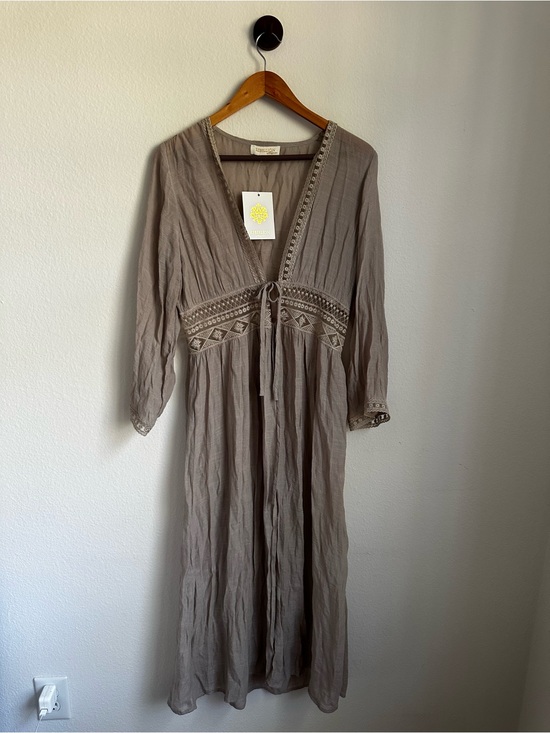 Rebellion Other - Rebellion Again Taupe Lace Trim Kimono Coverup Boho NWT